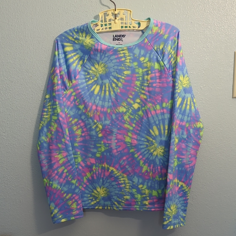 Lands End Girls Swim Rashguard Sunshirt Tie dye